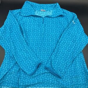 Columbia Womens 3X Fleece Pullover Quarter Zip Turquoise Blue Geometric Textured